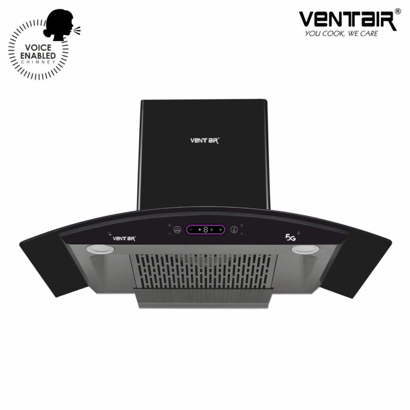 Ventair Speed 5G 90 DLX Voice Enabled Chimney (Smart Auto Clean, Motion Sensor+Touch , 90cm, 1500 m3h, 11° Filterless)