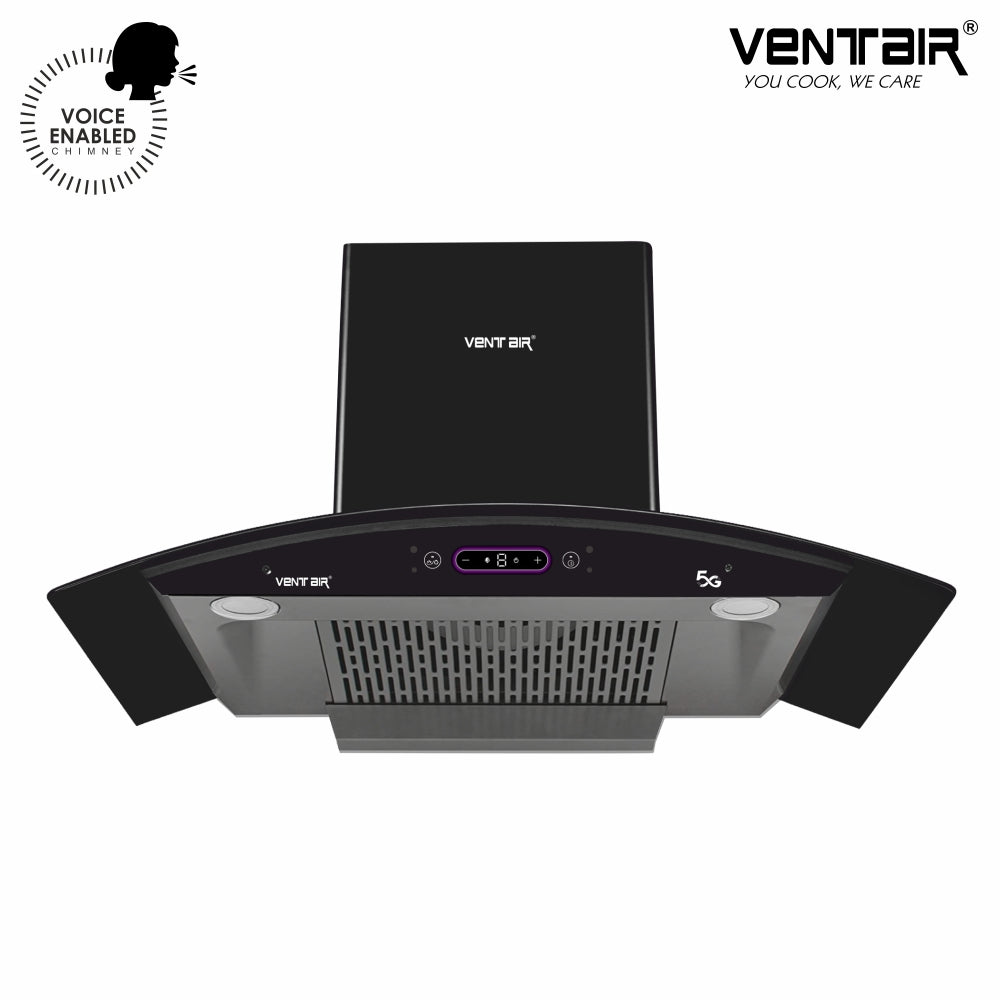 Ventair Speed 5G 90 DLX Voice Enabled Chimney (Smart Auto Clean, Motion Sensor+Touch , 90cm, 1500 m3h, 11° Filterless) Ventair Speed 5G 90 DLX Voice Enabled Chimney (Smart Auto Clean, Motion Sensor+Touch , 90cm, 1500 m3h, 11° Filterless)