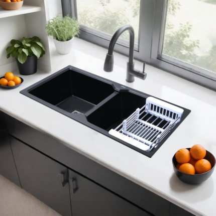 Black Quartz Double Bowl Kitchen Sink (37 x 18 x 9 Inches) - LIPKA