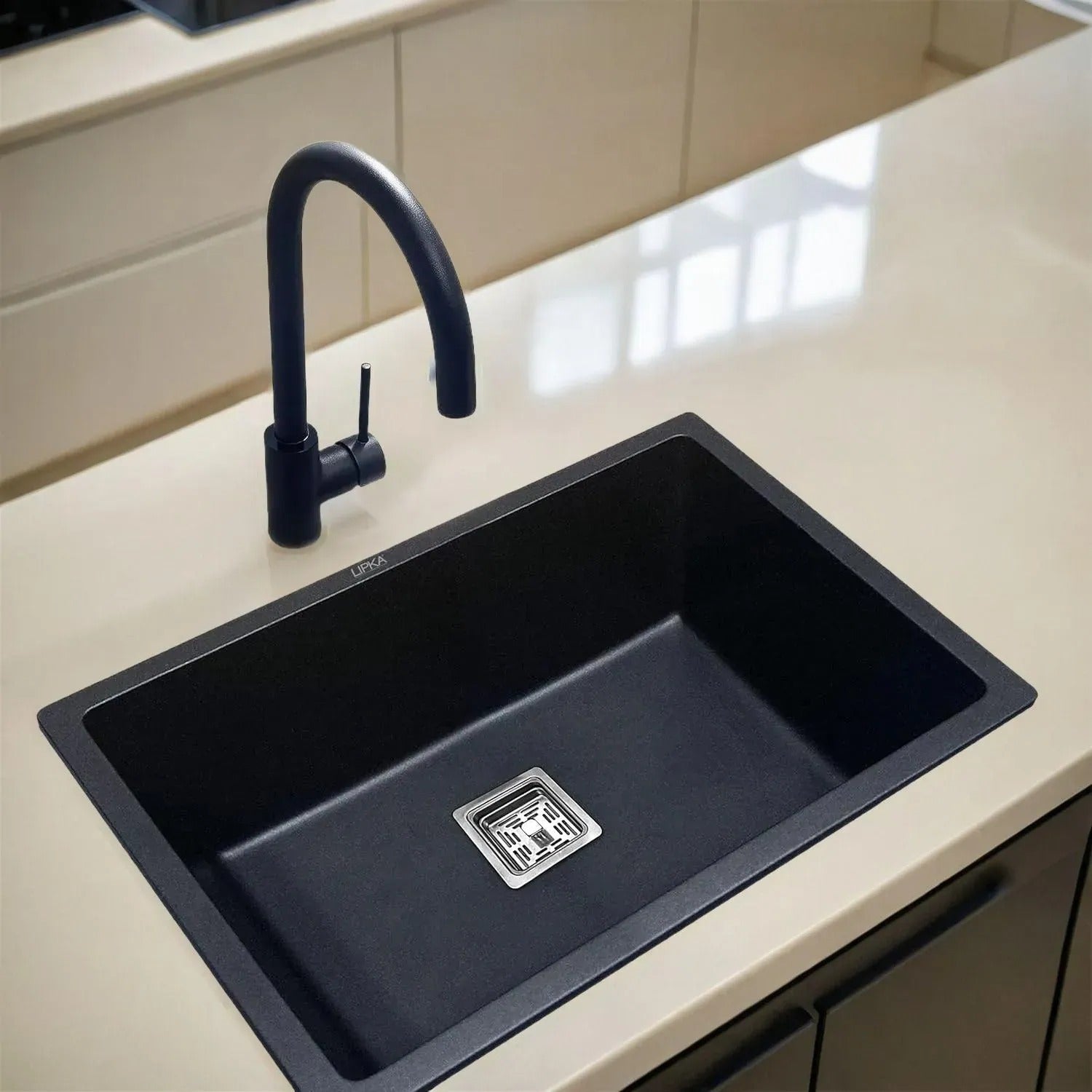 Black Quartz Single Bowl Kitchen Sink (24 x 18 x 9 Inches) - LIPKA Black Quartz Single Bowl Kitchen Sink (24 x 18 x 9 Inches) - LIPKA