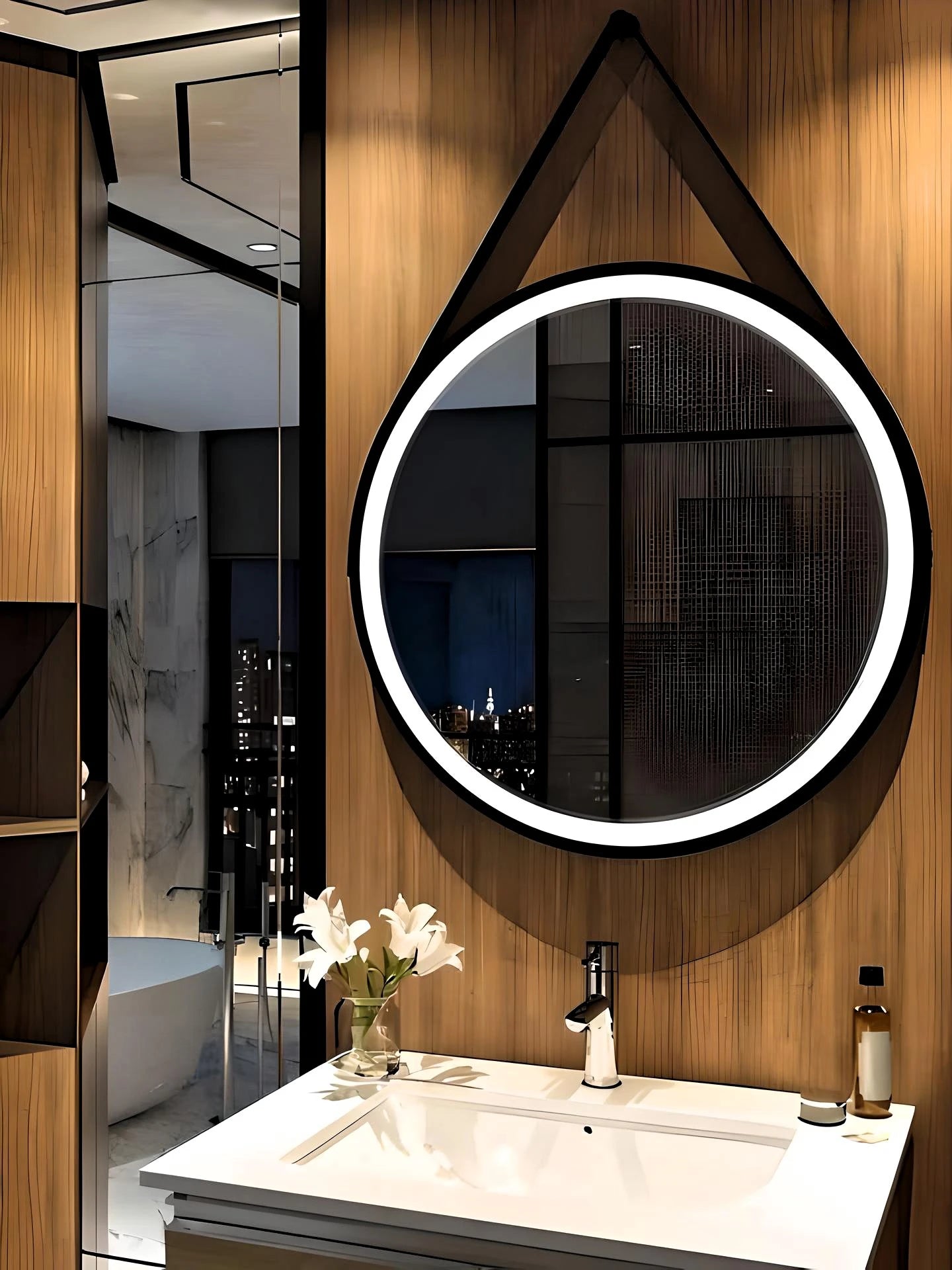 Round Hanging Metal Belt Mirror With Light Round Hanging Metal Belt Mirror With Light
