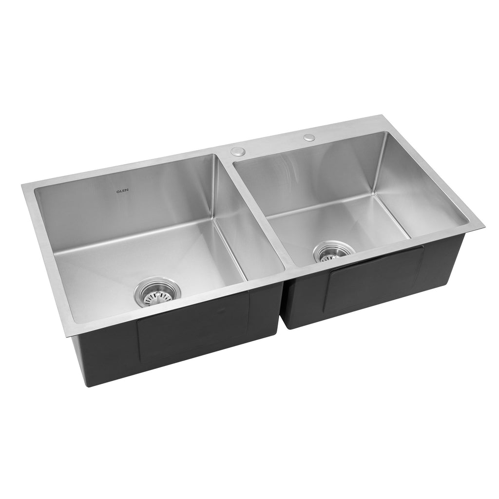 Stainless Steel Grade 304 Sink for Kitchen, Double Bowl Handmade Sink with Half Faucet Deck 37x18x9 inches, Matte Finish (KS-SH37189DBHFDM) Stainless Steel Grade 304 Sink for Kitchen, Double Bowl Handmade Sink with Half Faucet Deck 37x18x9 inches, Matte Finish (KS-SH37189DBHFDM)